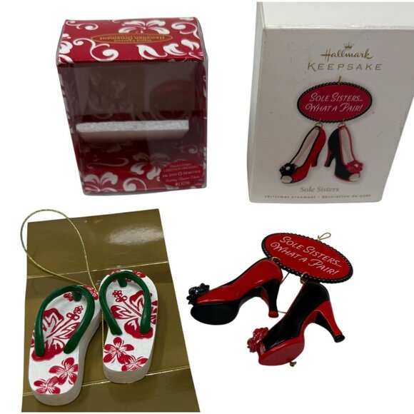 Hallmark Keepsake Sole Sisters Hawaiian Christmas Ornament  Red Heels Flip Flops - Picture 1 of 7